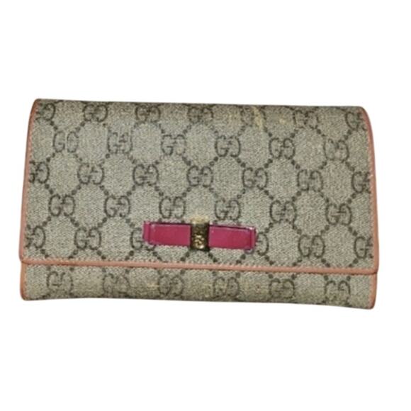 Authentic GG GUCCI Pink Ribbon Orange Leather Continental Long Wallet - Picture 1 of 10